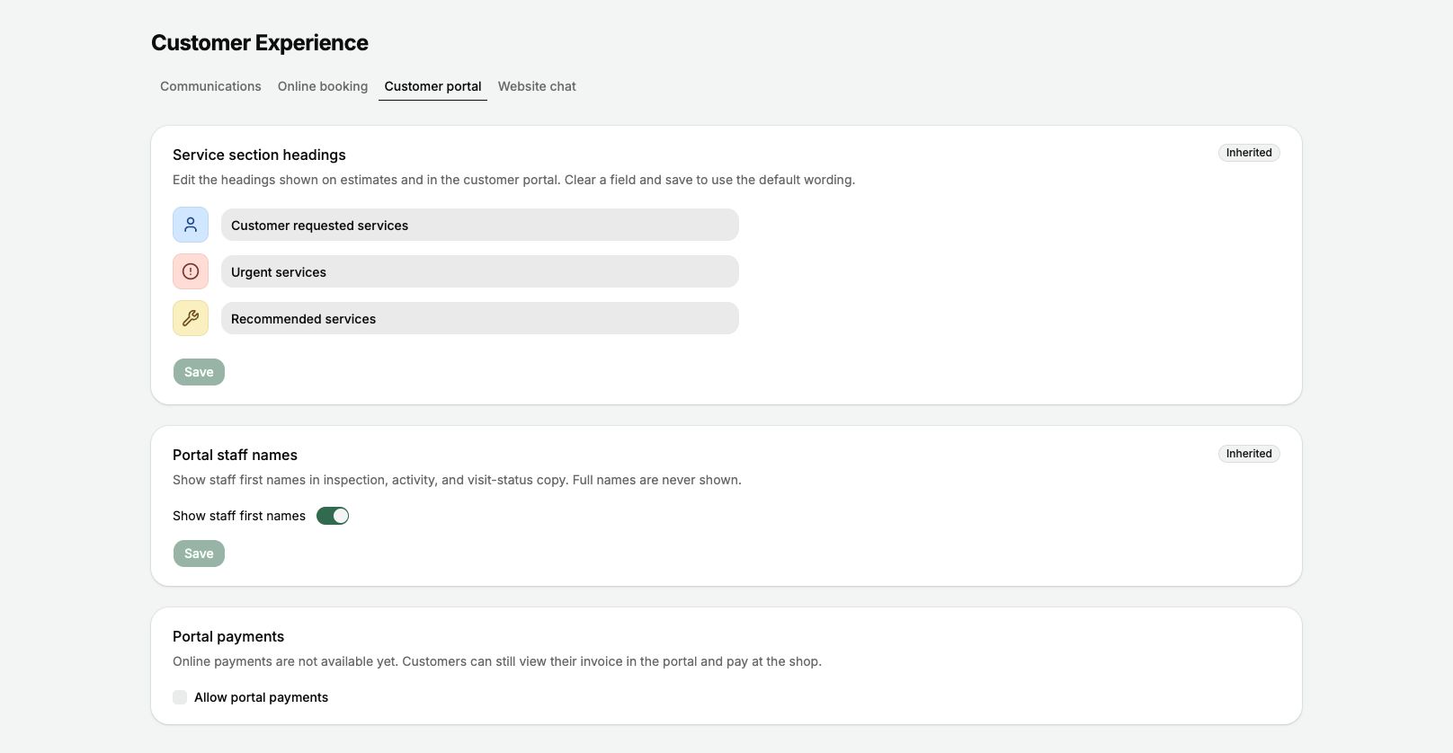 Check the badge before changing a setting so you know whether it follows the organization.