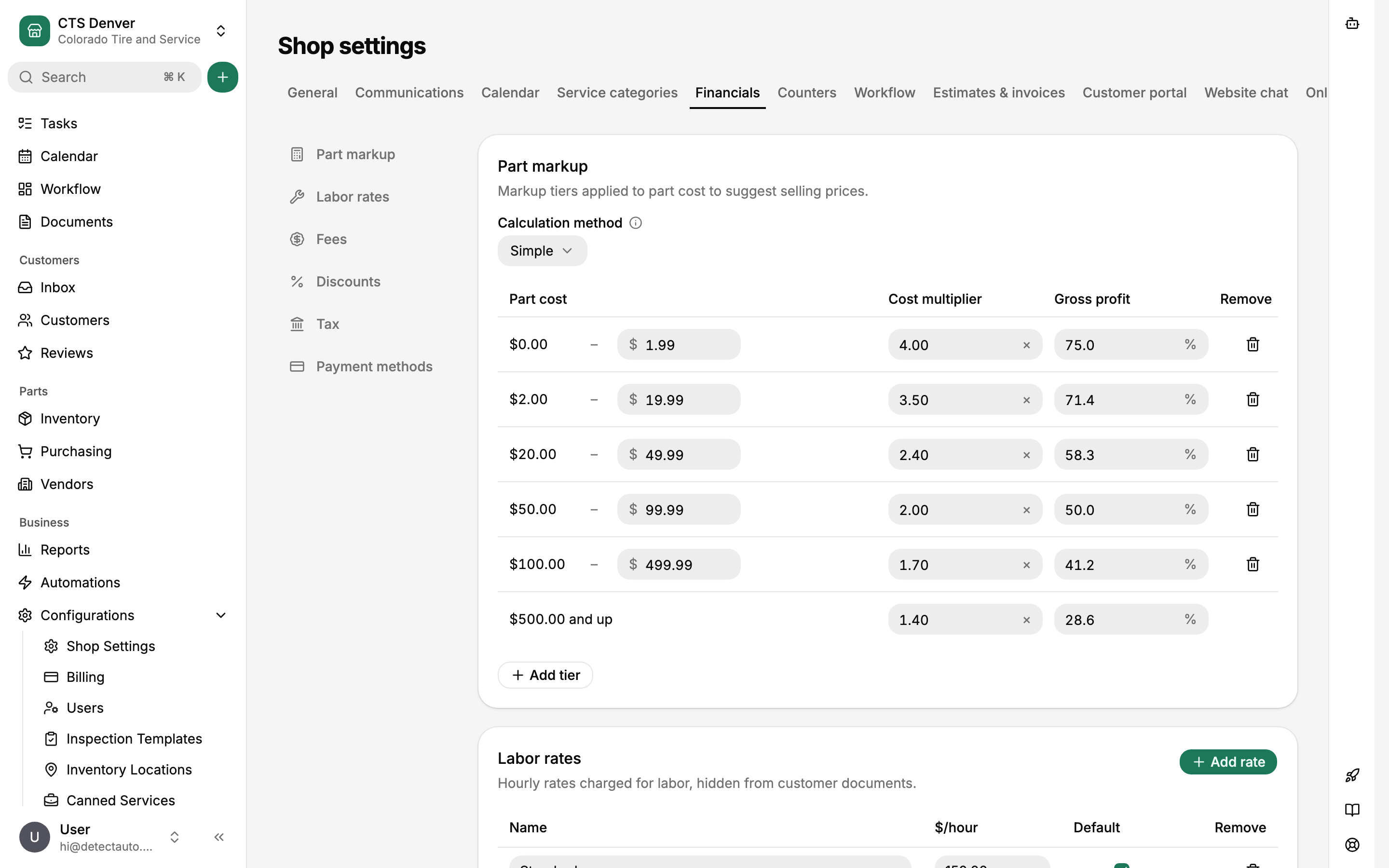 Pricing and markup configuration
