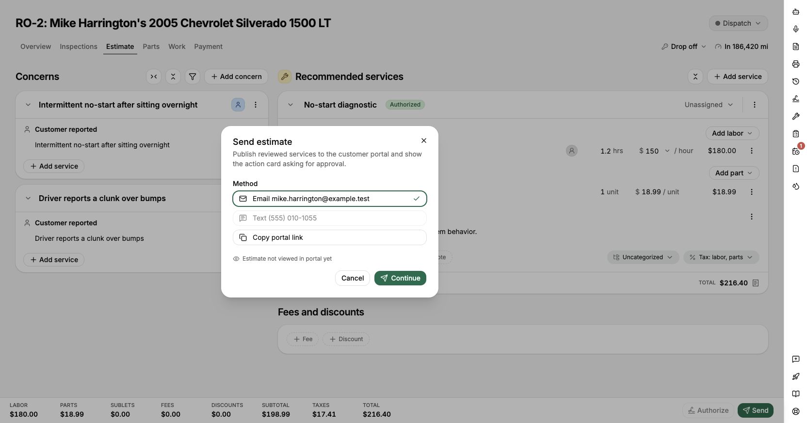 Choose the correct recipient and delivery method before sending the portal link.